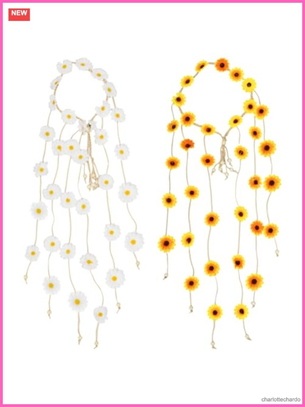 2 Pcs Daisy Flower Headband Hippie Floral Crown Festival Hair Accessory